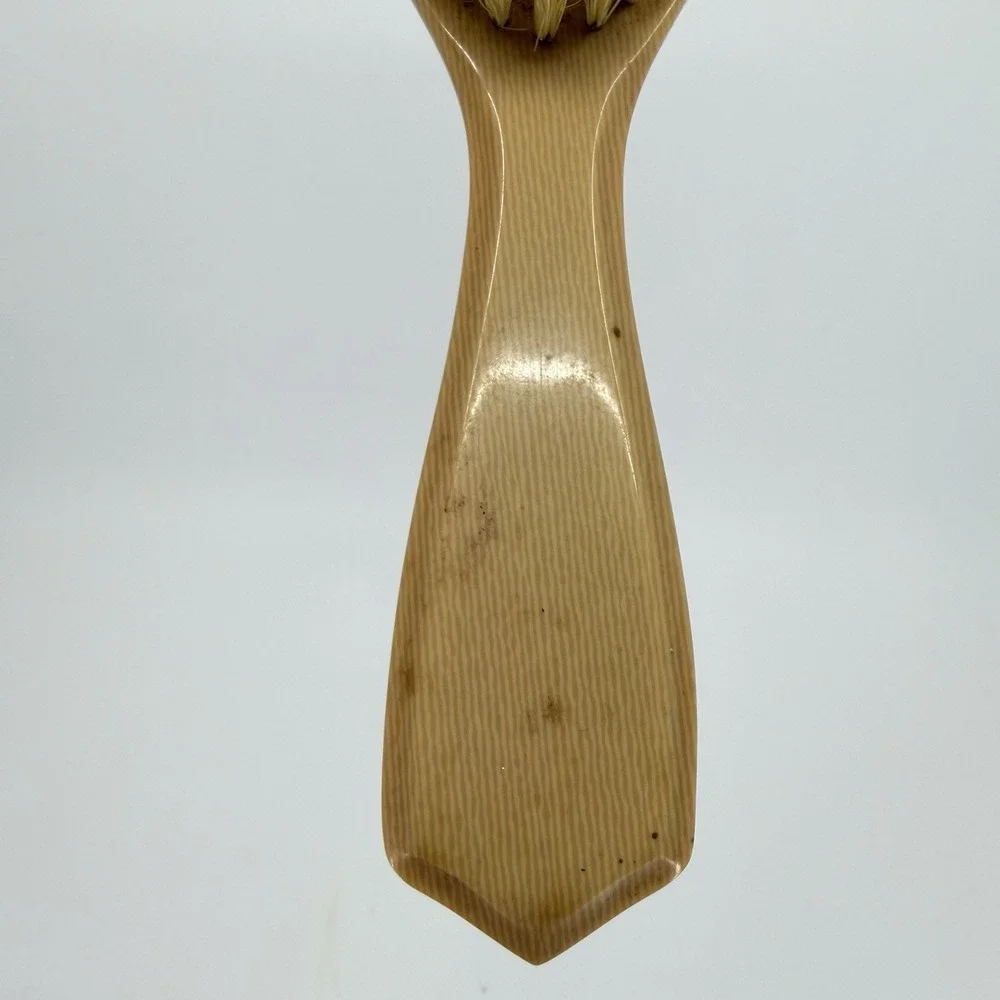 Vtg Beveled Faux Woodgrain Vanity Hair Brush Crest Shape‎ Floral Design 8.25